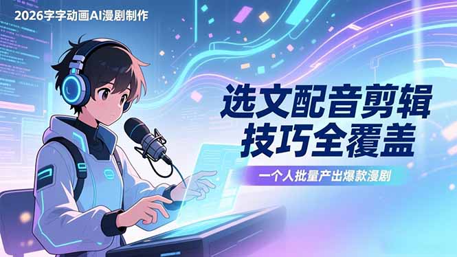2026字字动画AI漫剧制作-1期，选文配音剪辑技巧全覆盖，一个人就能批量产出爆款漫剧 - 渡客网创