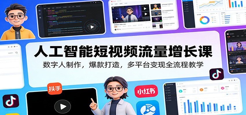 人工智能短视频流量增长课：数字人制作，爆款打造，多平台变现全流程教学 - 渡客网创