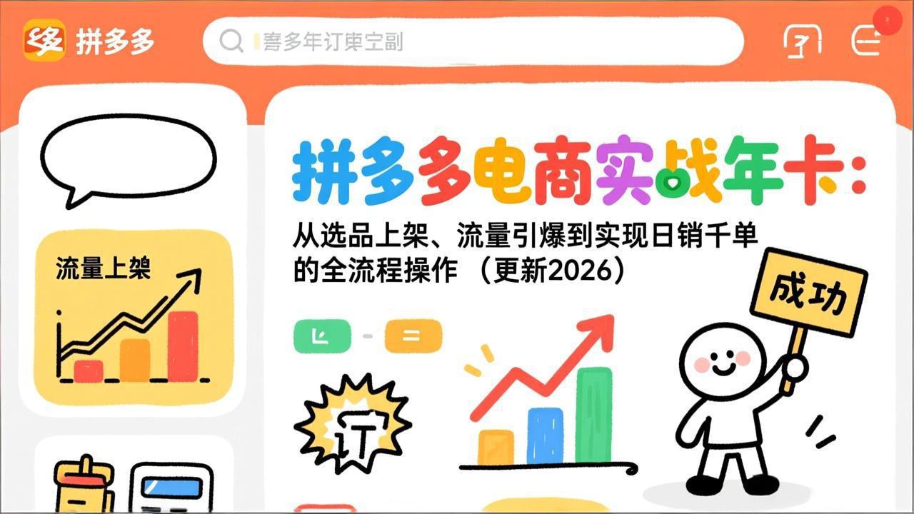 拼多多电商实战年卡:从选品上架、流量引爆到实现日销千单的全流程操作(更新2026年3月 拼多多电商实战年卡:从选品上架、流量引爆到实现日销千单的全流程操作(更新2026年3月