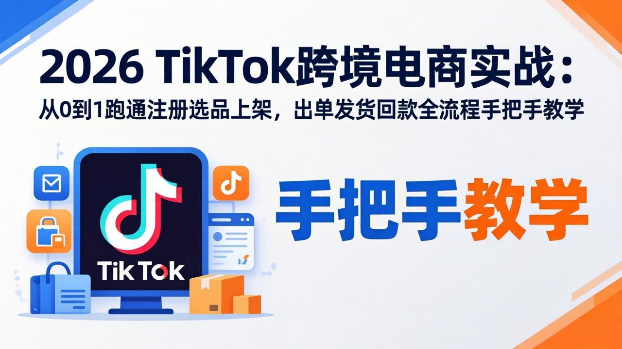 2026TikTok跨境电商实战：从0到1跑通注册选品上架，出单发货回款全流程手把手教学 - 渡客网创