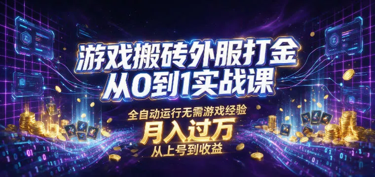 游戏搬砖外服打金从0到1实战课，从上号到收益，全自动运行无需游戏经验，月入过1W【揭秘】 - 渡客网创