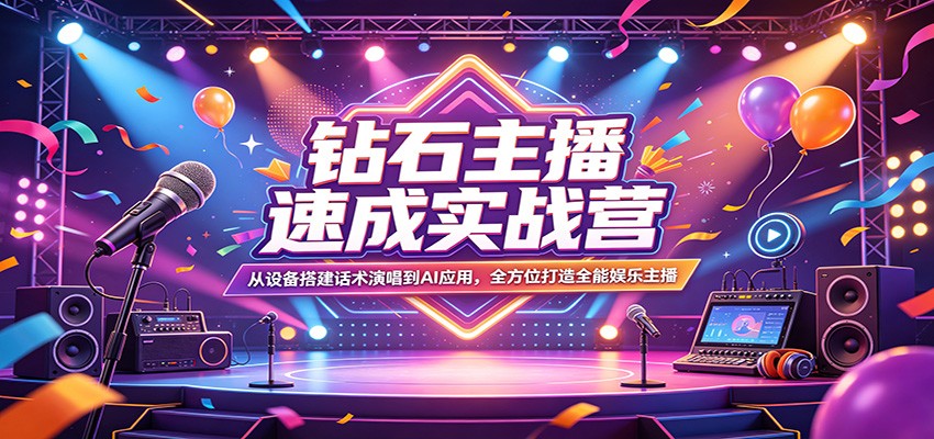 钻石主播速成实战营：从设备搭建话术演唱到AI应用，全方位打造全能娱乐主播 - 渡客网创