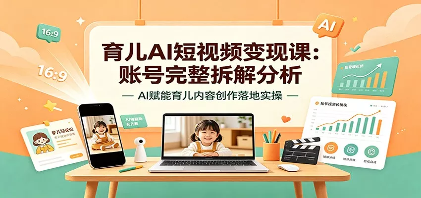 育儿AI短视频变现课：账号完整拆解分析，AI赋能育儿内容创作落地实操 - 渡客网创
