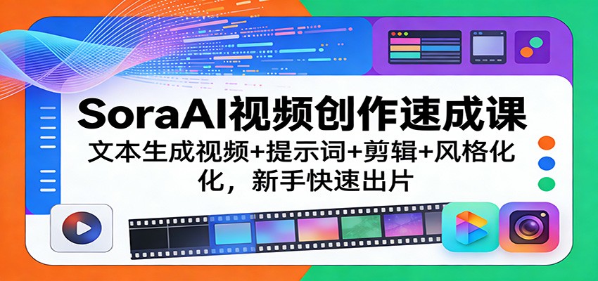 SoraAI视频创作速成课：文本生成视频+提示词+剪辑+风格化，新手快速出片 - 渡客网创