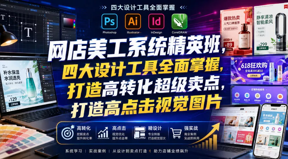 网店美工系统精英班，四大设计工具全面掌握，打造高转化超级卖点，打造高点击视觉图片(2026年7月) - 渡客网创