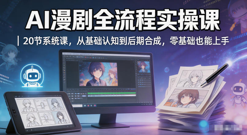 AI漫剧全流程实操课｜20节系统课，从基础认知到后期合成，零基础也能上手 - 渡客网创