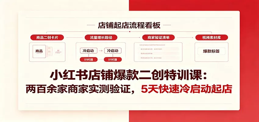小红书店铺爆款二创特训课：两百余家商家实测验证，5天快速冷启动起店 - 渡客网创