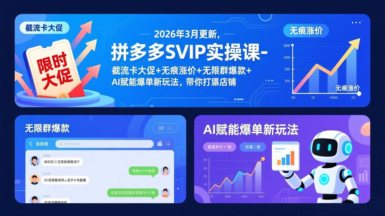 拼多多SVIP实操课-26年3月，截流卡大促+无痕涨价+无限群爆款+AI赋能爆单新玩法，带你打爆店铺 - 渡客网创