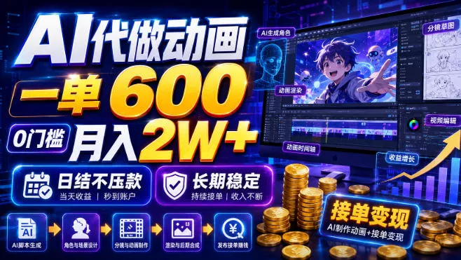 AI代做动画，一单600，0门槛月入2W+，日结不压款，长期稳定【揭秘】 - 渡客网创