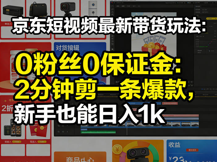 京东短视频最新带货玩法，0粉丝0保证金，2分钟剪一条爆款，新手也能日入1k+【揭秘】 - 渡客网创