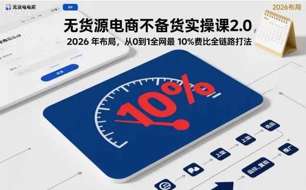无货源电商不备货实操课2.0，2026年布局，从0到1全网最低10%费比全链路打法【更新26年7月22日】 - 渡客网创
