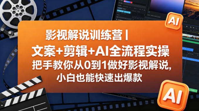 影视解说训练营｜文案+剪辑+AI全流程实操，把手教你从0到1做好影视解说，小白也能快速出爆款 - 渡客网创