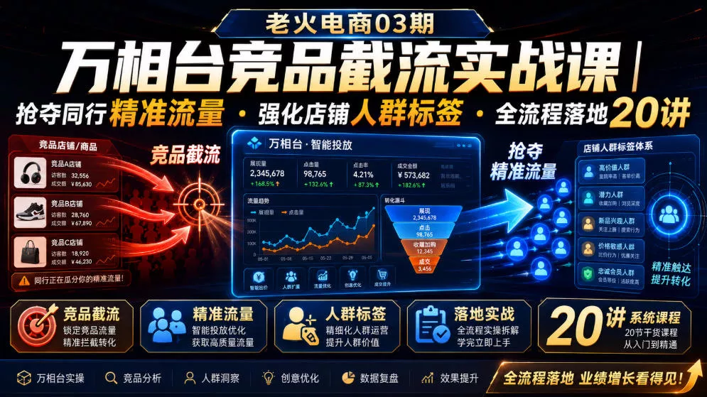 老火电商03期・万相台竞品截流实战课｜抢夺同行精准流量・强化店铺人群标签・全流程落地20讲 - 渡客网创