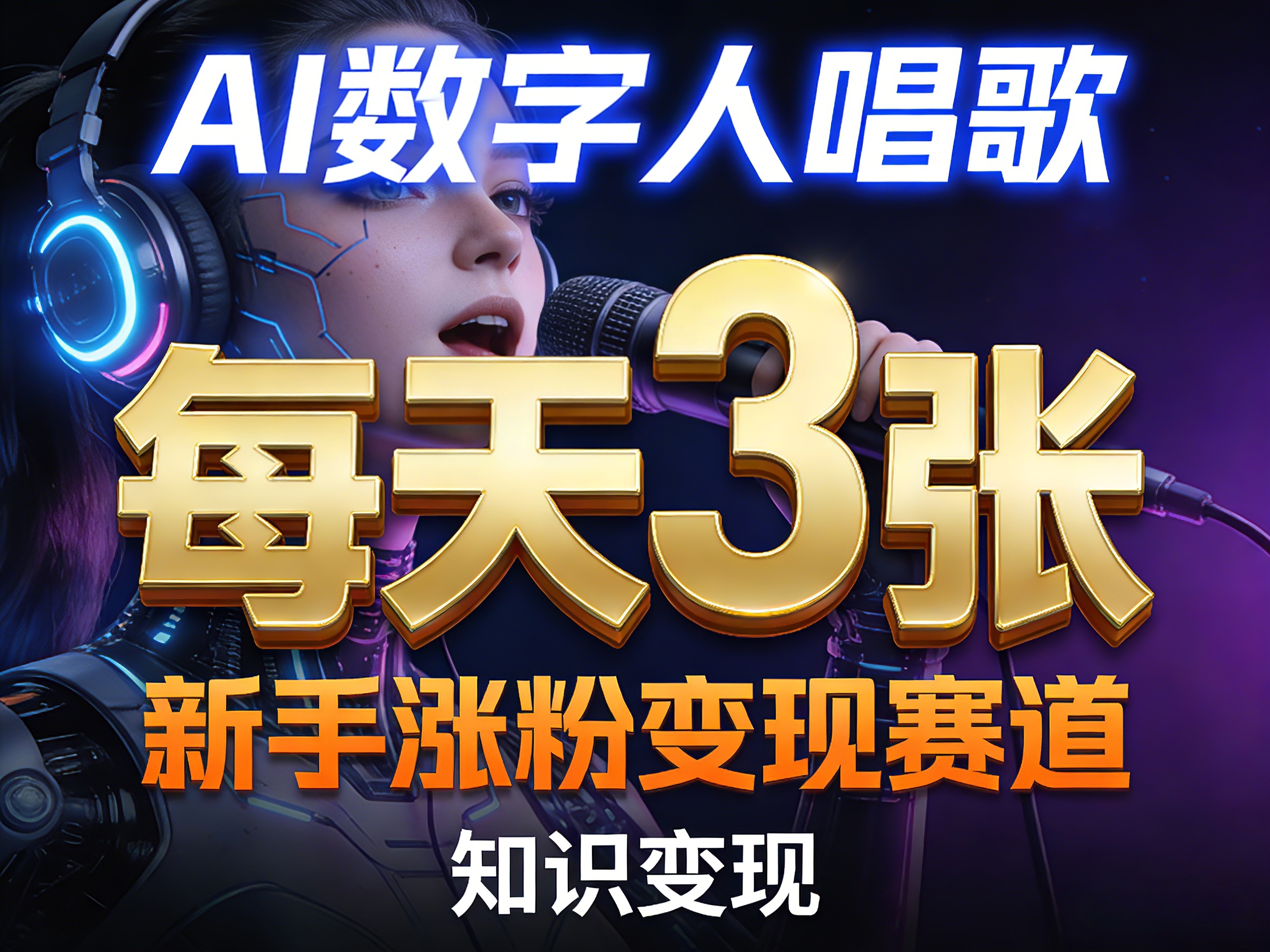 AI数字人唱歌，新手涨粉变现赛道，每天3张和知识付费，副业必备 - 渡客网创